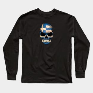 Greek Flag Skull Long Sleeve T-Shirt